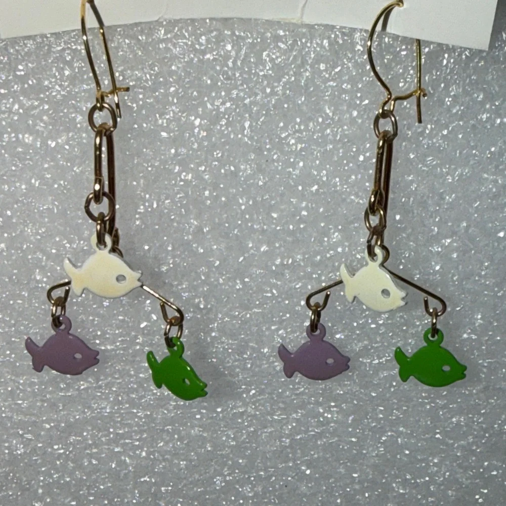 🐸Colorful Fish Dangle Earrings - Green, White, Lavender - Cute Pet Fish Design